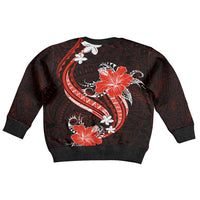 Red Polynesian Pattern With Tropical Flowers Kid Ugly Christmas Sweater