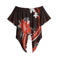 Red Polynesian Pattern With Tropical Flowers Off Shoulder Wrap Waist Top LT05 Red - Polynesian Pride