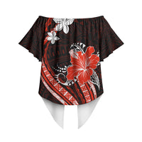 Red Polynesian Pattern With Tropical Flowers Off Shoulder Wrap Waist Top LT05 - Polynesian Pride