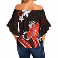 Red Polynesian Pattern With Tropical Flowers Off Shoulder Wrap Waist Top LT05 - Polynesian Pride