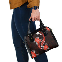 Red Polynesian Pattern With Tropical Flowers Shoulder Handbag LT05 - Polynesian Pride