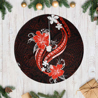 Red Polynesian Pattern With Tropical Flowers Tree Skirt