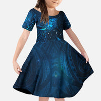 New Zealand Matariki Family Matching Long Sleeve Bodycon Dress and Hawaiian Shirt - Maori New Year LT05 Daughter's Dress Blue - Polynesian Pride