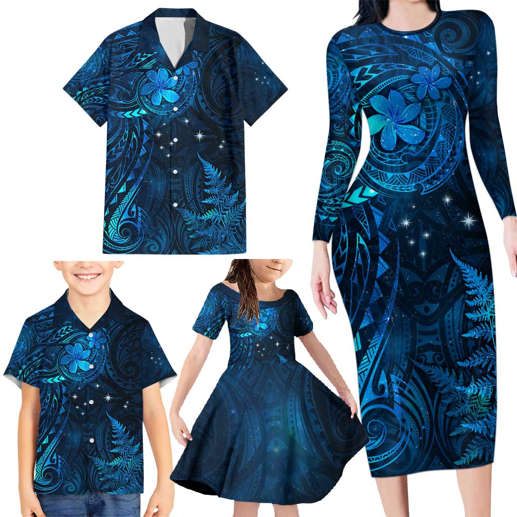 New Zealand Matariki Family Matching Long Sleeve Bodycon Dress and Hawaiian Shirt - Maori New Year LT05