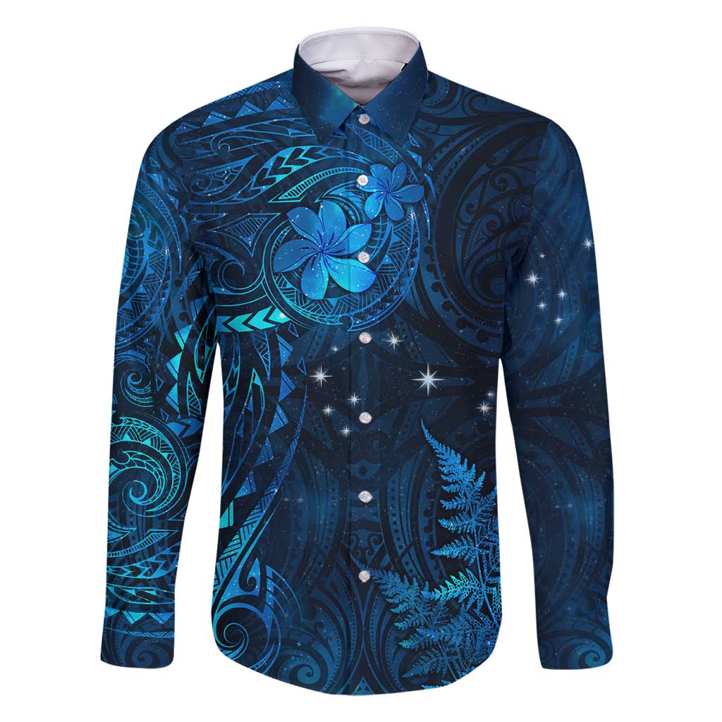 New Zealand Matariki Family Matching Long Sleeve Bodycon Dress and Hawaiian Shirt - Maori New Year LT05 Dad's Shirt - Long Sleeve Blue - Polynesian Pride