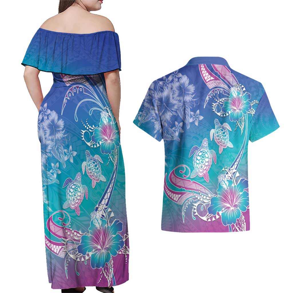 Polynesia Sea Turtle Couple Couples Matching Off Shoulder Maxi Dress and Hawaiian Shirt Love Is Life LT05 - Polynesian Pride