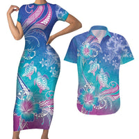 Polynesia Sea Turtle Couple Couples Matching Short Sleeve Bodycon Dress and Hawaiian Shirt Love Is Life LT05 Blue - Polynesian Pride