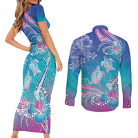 Polynesia Sea Turtle Couple Couples Matching Short Sleeve Bodycon Dress and Long Sleeve Button Shirt Love Is Life LT05 - Polynesian Pride