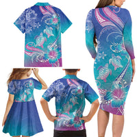 Polynesia Sea Turtle Couple Family Matching Long Sleeve Bodycon Dress and Hawaiian Shirt Love Is Life LT05 - Polynesian Pride