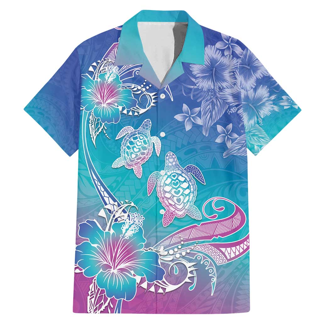 Polynesia Sea Turtle Couple Family Matching Mermaid Dress and Hawaiian Shirt Love Is Life LT05 Dad's Shirt - Short Sleeve Blue - Polynesian Pride