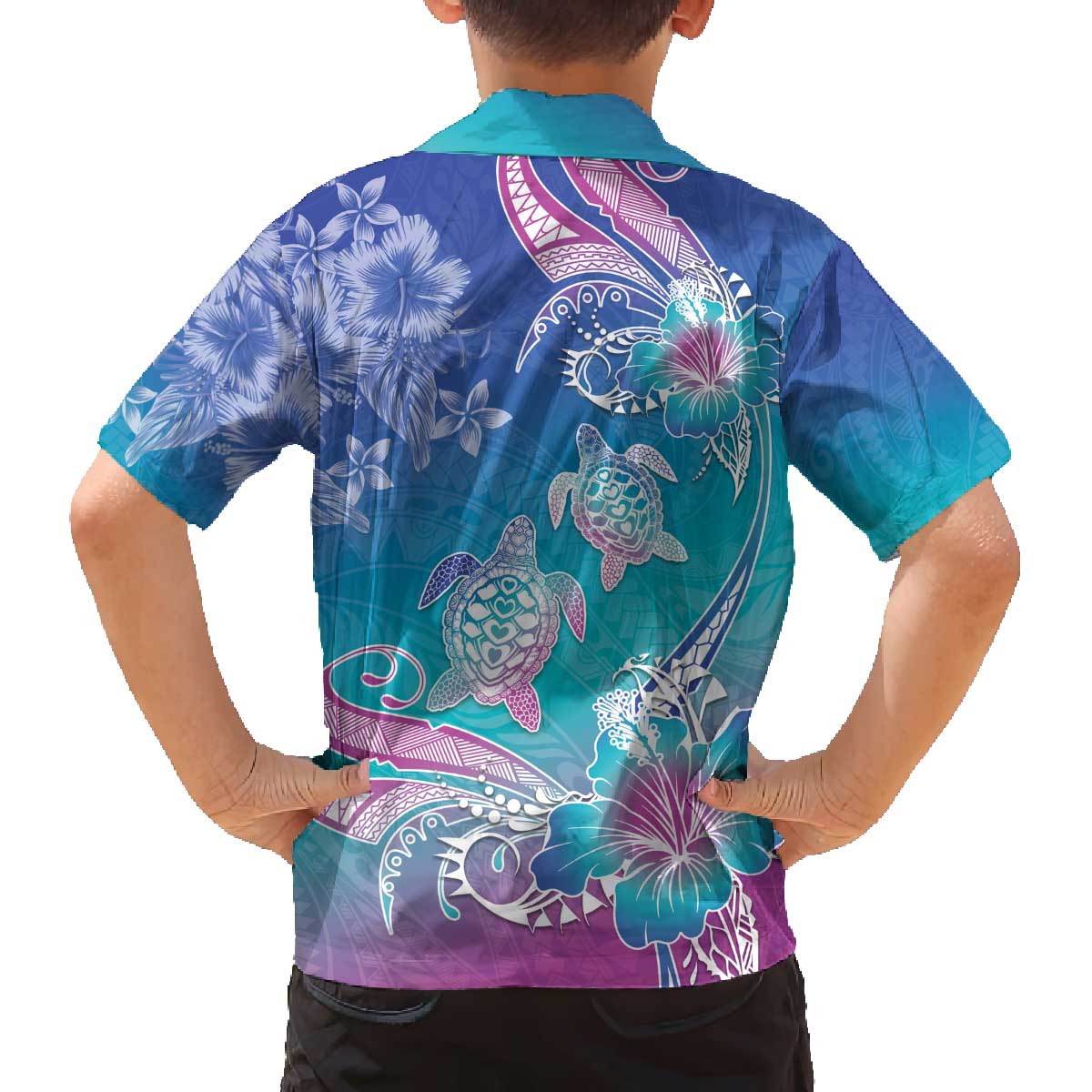 Polynesia Sea Turtle Couple Family Matching Off The Shoulder Long Sleeve Dress and Hawaiian Shirt Love Is Life LT05 - Polynesian Pride