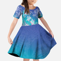 Polynesia Sea Turtle Couple Family Matching Off Shoulder Maxi Dress and Hawaiian Shirt Love Is Life LT05 Daughter's Dress Blue - Polynesian Pride