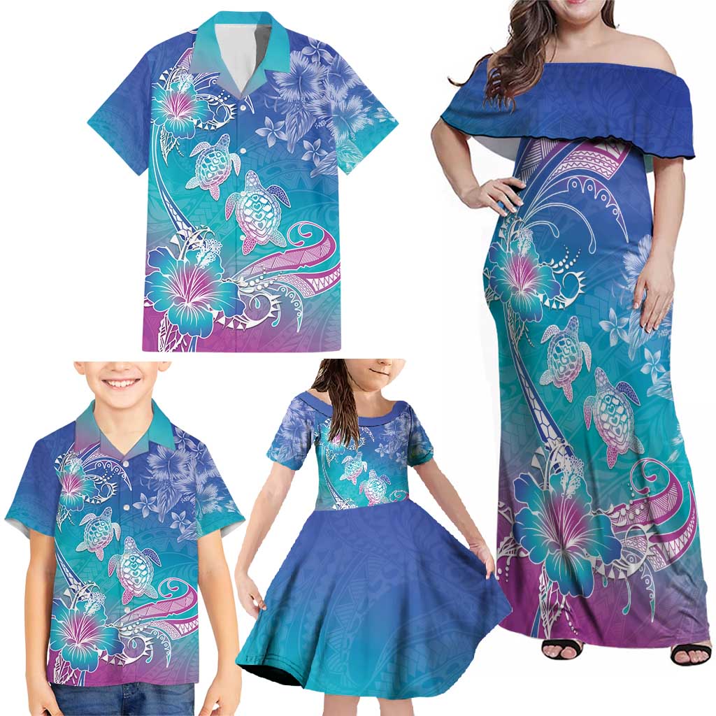 Polynesia Sea Turtle Couple Family Matching Off Shoulder Maxi Dress and Hawaiian Shirt Love Is Life LT05 - Polynesian Pride
