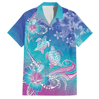 Polynesia Sea Turtle Couple Family Matching Off Shoulder Maxi Dress and Hawaiian Shirt Love Is Life LT05 Dad's Shirt - Short Sleeve Blue - Polynesian Pride