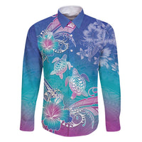 Polynesia Sea Turtle Couple Family Matching Off Shoulder Maxi Dress and Hawaiian Shirt Love Is Life LT05 Dad's Shirt - Long Sleeve Blue - Polynesian Pride
