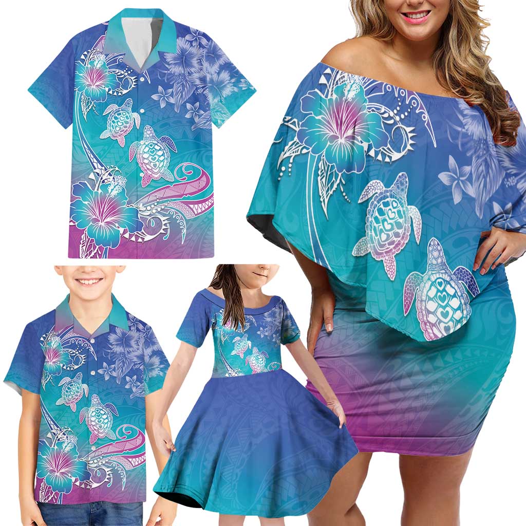 Polynesia Sea Turtle Couple Family Matching Off Shoulder Short Dress and Hawaiian Shirt Love Is Life LT05 - Polynesian Pride