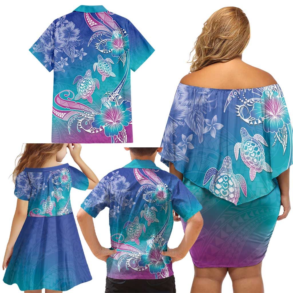 Polynesia Sea Turtle Couple Family Matching Off Shoulder Short Dress and Hawaiian Shirt Love Is Life LT05 - Polynesian Pride