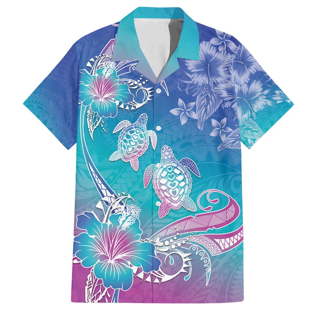 Polynesia Sea Turtle Couple Family Matching Off Shoulder Short Dress and Hawaiian Shirt Love Is Life LT05 Dad's Shirt - Short Sleeve Blue - Polynesian Pride