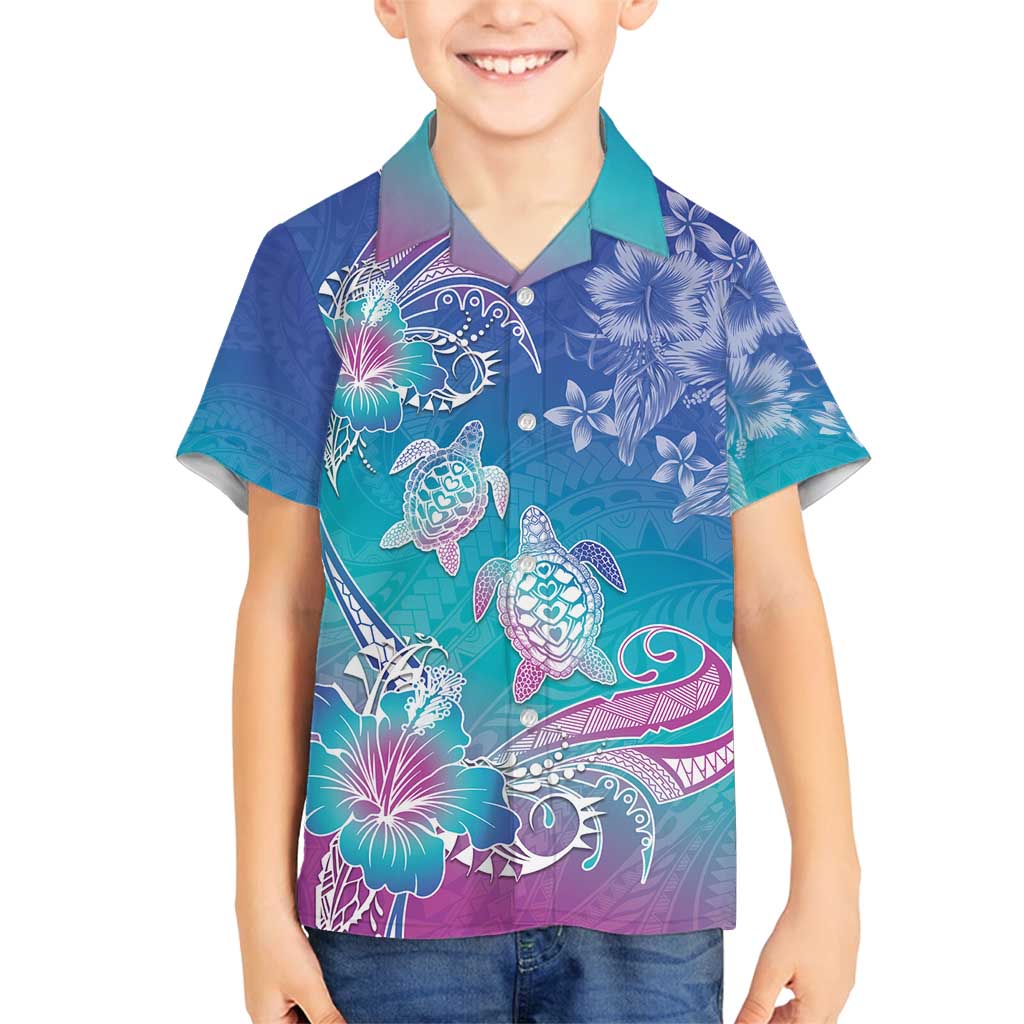 Polynesia Sea Turtle Couple Family Matching Off Shoulder Short Dress and Hawaiian Shirt Love Is Life LT05 Son's Shirt Blue - Polynesian Pride