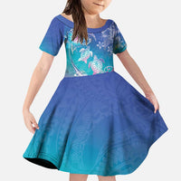 Polynesia Sea Turtle Couple Family Matching Puletasi and Hawaiian Shirt Love Is Life LT05 Daughter's Dress Blue - Polynesian Pride
