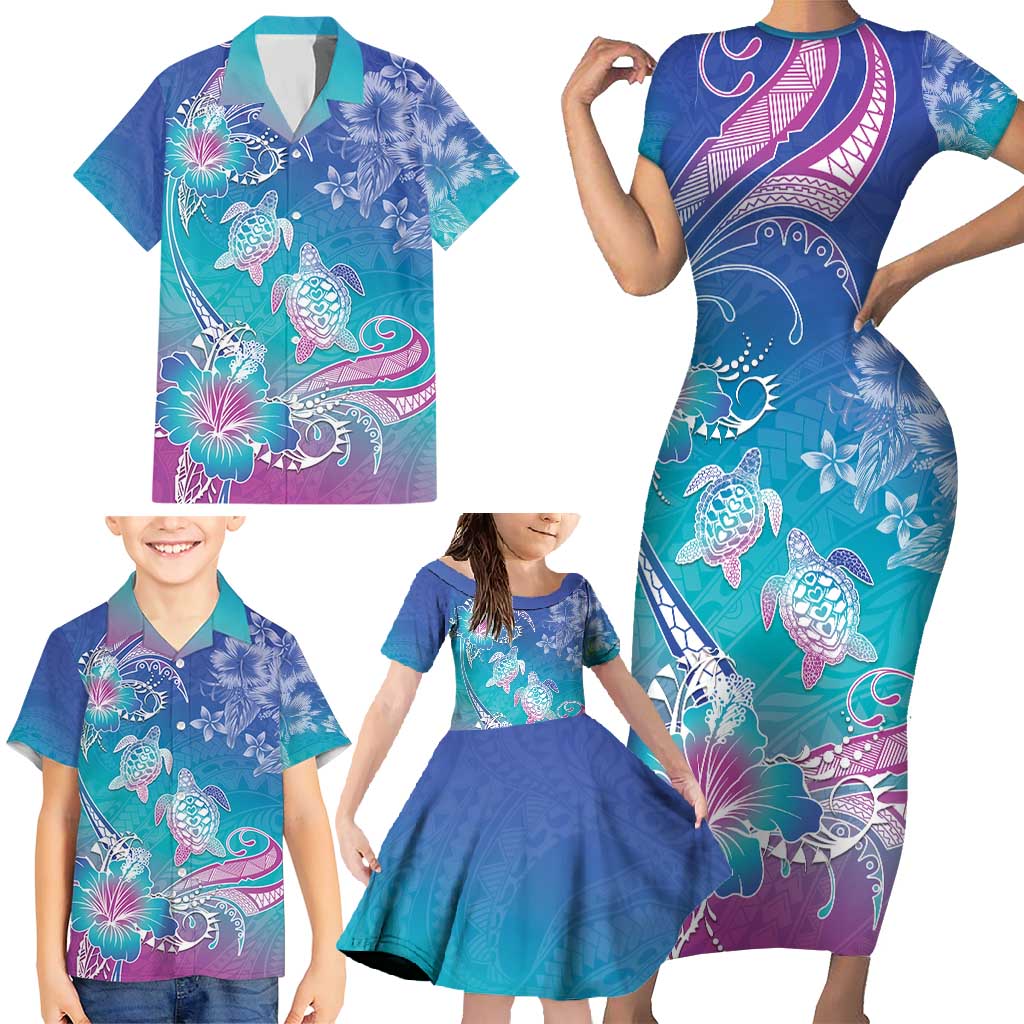 Polynesia Sea Turtle Couple Family Matching Short Sleeve Bodycon Dress and Hawaiian Shirt Love Is Life LT05 - Polynesian Pride