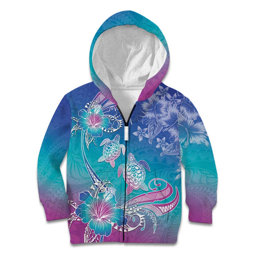 Polynesia Sea Turtle Couple Kid Hoodie Love Is Life LT05 Zip Hoodie Blue - Polynesian Pride