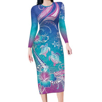 Polynesia Sea Turtle Couple Long Sleeve Bodycon Dress Love Is Life LT05 Long Dress Blue - Polynesian Pride