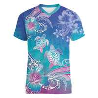 Polynesia Sea Turtle Couple Women V-Neck T-Shirt Love Is Life LT05 Female Blue - Polynesian Pride
