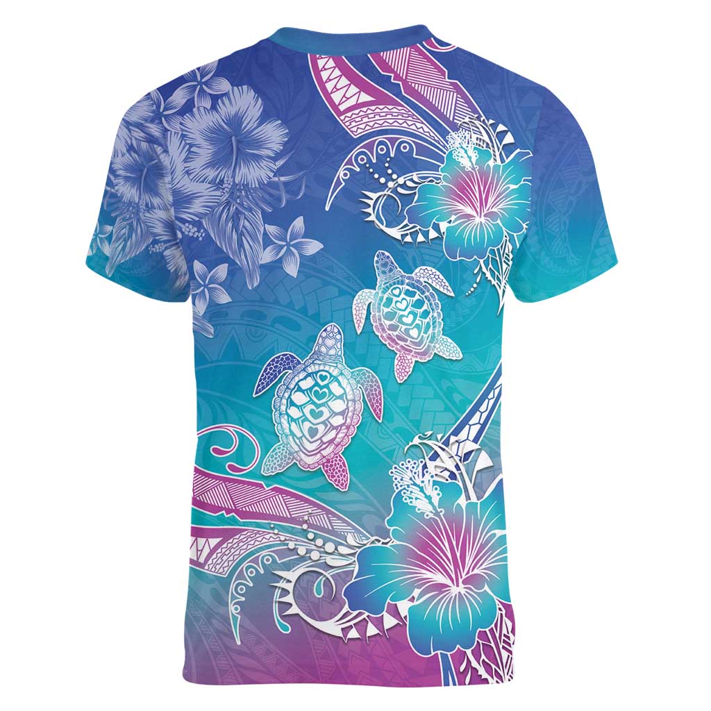 Polynesia Sea Turtle Couple Women V-Neck T-Shirt Love Is Life LT05 - Polynesian Pride