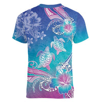 Polynesia Sea Turtle Couple Women V-Neck T-Shirt Love Is Life LT05 - Polynesian Pride