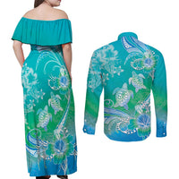 Polynesia Sea Turtle Couple Couples Matching Off Shoulder Maxi Dress and Long Sleeve Button Shirt I Am Turtley In Love With You LT05 - Polynesian Pride