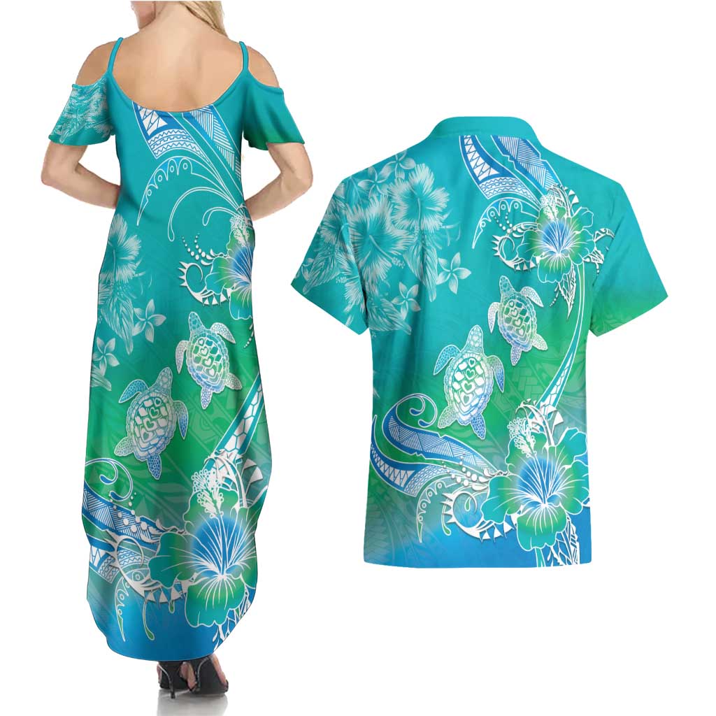 Polynesia Sea Turtle Couple Couples Matching Summer Maxi Dress and Hawaiian Shirt I Am Turtley In Love With You LT05 - Polynesian Pride