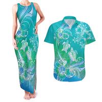 Polynesia Sea Turtle Couple Couples Matching Tank Maxi Dress and Hawaiian Shirt I Am Turtley In Love With You LT05 Turquoise - Polynesian Pride