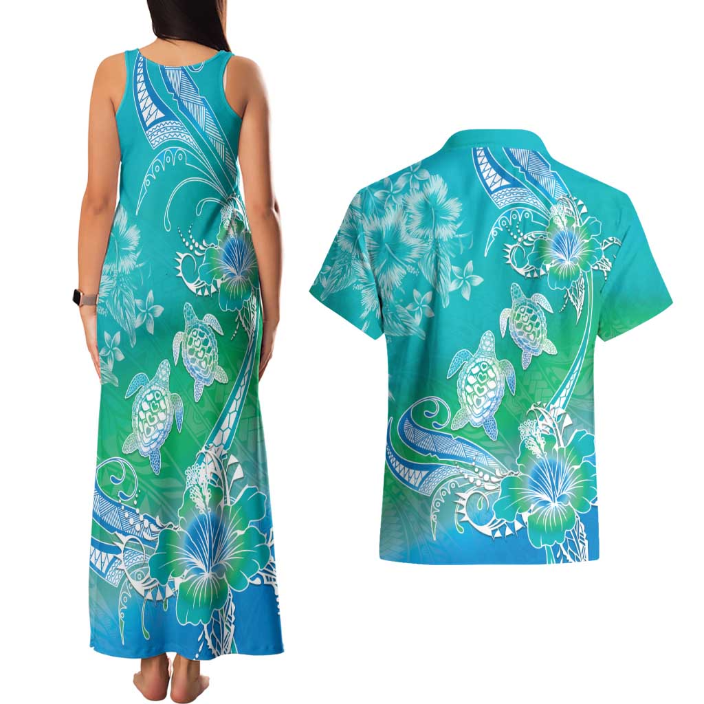 Polynesia Sea Turtle Couple Couples Matching Tank Maxi Dress and Hawaiian Shirt I Am Turtley In Love With You LT05 - Polynesian Pride