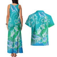 Polynesia Sea Turtle Couple Couples Matching Tank Maxi Dress and Hawaiian Shirt I Am Turtley In Love With You LT05 - Polynesian Pride