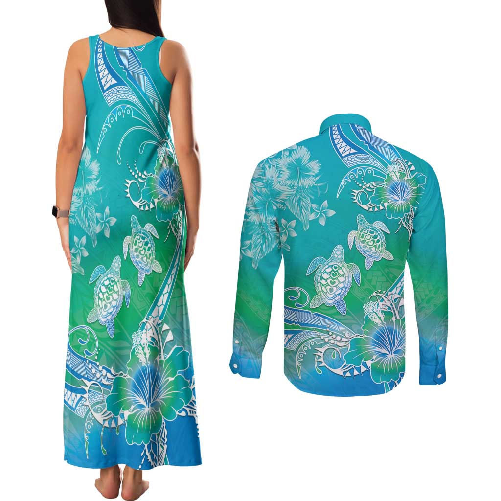 Polynesia Sea Turtle Couple Couples Matching Tank Maxi Dress and Long Sleeve Button Shirt I Am Turtley In Love With You LT05 - Polynesian Pride