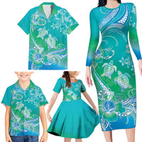 Polynesia Sea Turtle Couple Family Matching Long Sleeve Bodycon Dress and Hawaiian Shirt I Am Turtley In Love With You LT05 - Polynesian Pride