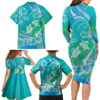 Polynesia Sea Turtle Couple Family Matching Long Sleeve Bodycon Dress and Hawaiian Shirt I Am Turtley In Love With You LT05 - Polynesian Pride
