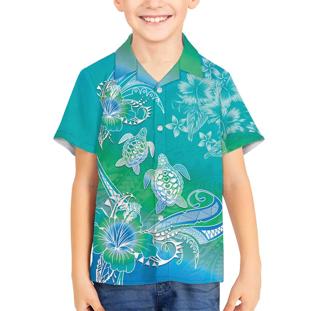 Polynesia Sea Turtle Couple Family Matching Long Sleeve Bodycon Dress and Hawaiian Shirt I Am Turtley In Love With You LT05 Son's Shirt Turquoise - Polynesian Pride