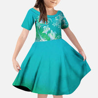 Polynesia Sea Turtle Couple Family Matching Mermaid Dress and Hawaiian Shirt I Am Turtley In Love With You LT05 Daughter's Dress Turquoise - Polynesian Pride