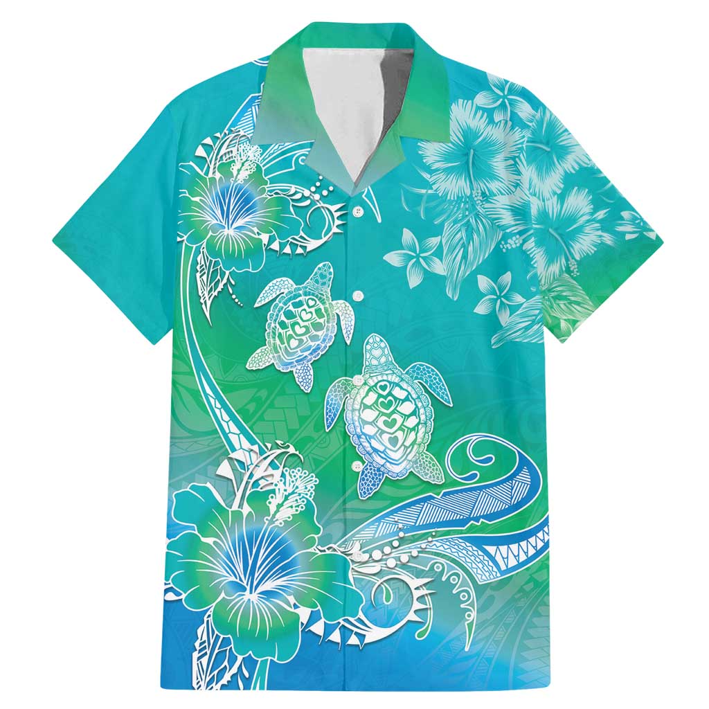 Polynesia Sea Turtle Couple Family Matching Mermaid Dress and Hawaiian Shirt I Am Turtley In Love With You LT05 Dad's Shirt - Short Sleeve Turquoise - Polynesian Pride
