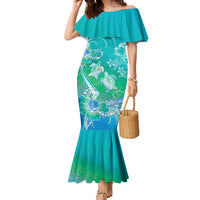 Polynesia Sea Turtle Couple Family Matching Mermaid Dress and Hawaiian Shirt I Am Turtley In Love With You LT05 Mom's Dress Turquoise - Polynesian Pride