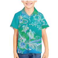 Polynesia Sea Turtle Couple Family Matching Mermaid Dress and Hawaiian Shirt I Am Turtley In Love With You LT05 Son's Shirt Turquoise - Polynesian Pride