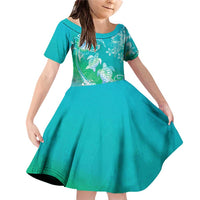 Polynesia Sea Turtle Couple Family Matching Off Shoulder Short Dress and Hawaiian Shirt I Am Turtley In Love With You LT05 Daughter's Dress Turquoise - Polynesian Pride