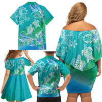Polynesia Sea Turtle Couple Family Matching Off Shoulder Short Dress and Hawaiian Shirt I Am Turtley In Love With You LT05 - Polynesian Pride