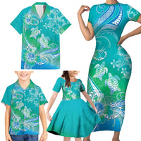 Polynesia Sea Turtle Couple Family Matching Short Sleeve Bodycon Dress and Hawaiian Shirt I Am Turtley In Love With You LT05 - Polynesian Pride