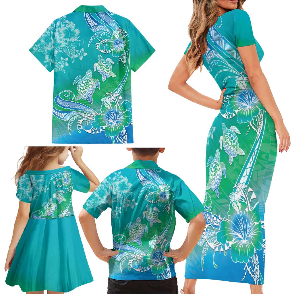 Polynesia Sea Turtle Couple Family Matching Short Sleeve Bodycon Dress and Hawaiian Shirt I Am Turtley In Love With You LT05 - Polynesian Pride