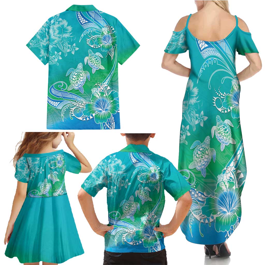 Polynesia Sea Turtle Couple Family Matching Summer Maxi Dress and Hawaiian Shirt I Am Turtley In Love With You LT05 - Polynesian Pride