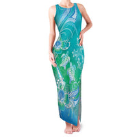 Polynesia Sea Turtle Couple Family Matching Tank Maxi Dress and Hawaiian Shirt I Am Turtley In Love With You LT05 Mom's Dress Turquoise - Polynesian Pride