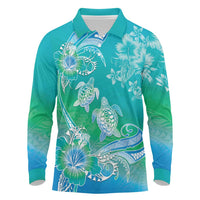 Polynesia Sea Turtle Couple Long Sleeve Polo Shirt I Am Turtley In Love With You LT05 Turquoise - Polynesian Pride